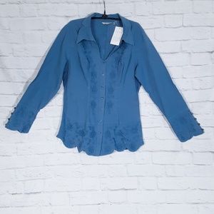 Soft Surroundings Button up blouse embroidered